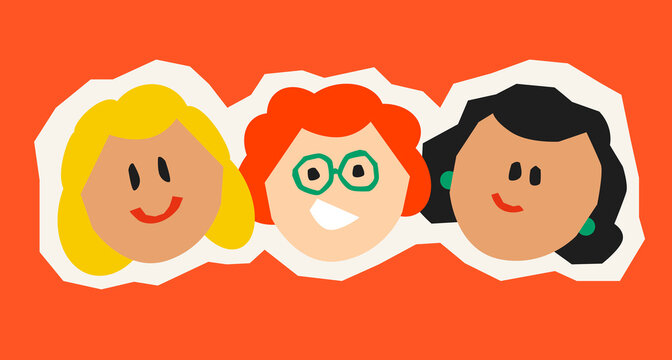 three women faces together