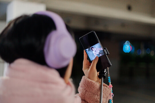 Woman Filming Vlog Video Selfie