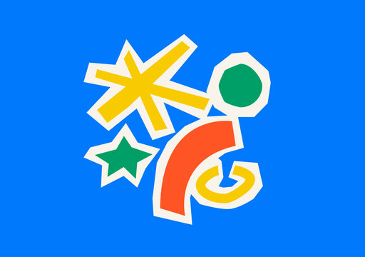 abstract colorful shapes with stars and circle