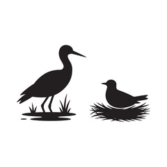 Fototapeta premium bird silhouettes on white background silhouette nest
