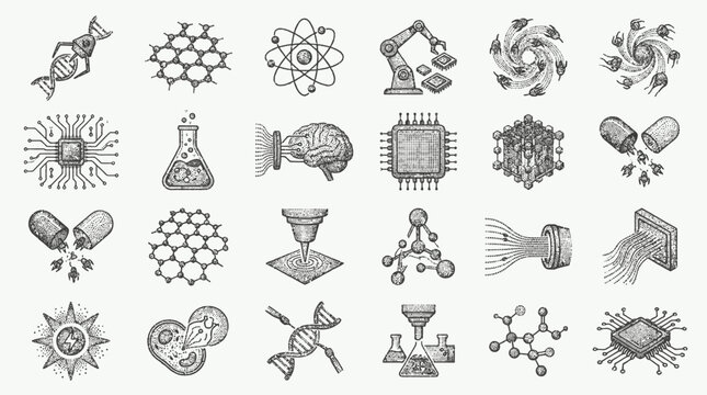 Science icons and symbols collection.