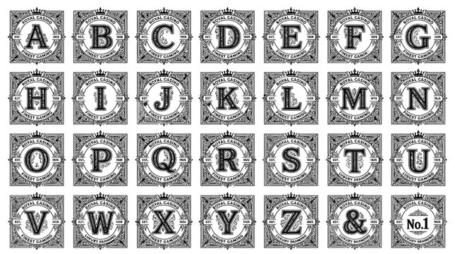 Alphabet letters in square frames.