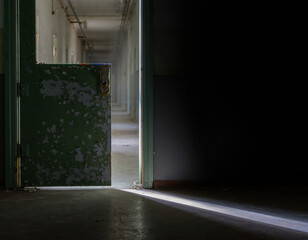 Fototapeta premium Derelict Hospital Isolation Ward Door Ajar Health Crisis