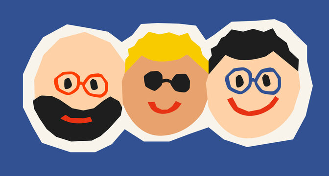 three people faces with glasses