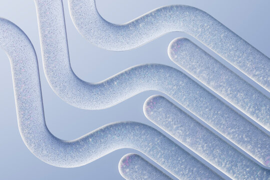 3D Render Abstract Wavy Grainy Tubes Layered Blue Background