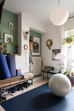 Home Yoga Space with Mat and Stability Ball
