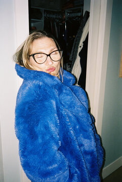 Woman Portrait Blue Fur Coat UGC 