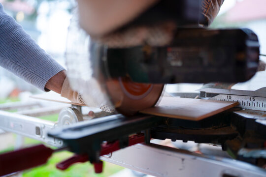 Sawing in a home workshop daytime
