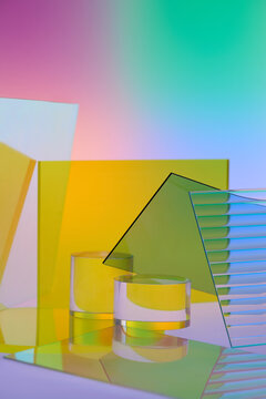 Abstract composition of geometric shapes and translucent background