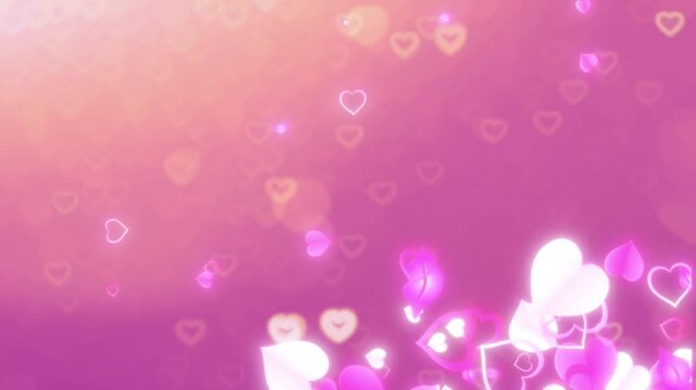 Soft glowing hearts float on a pink and purple gradient background creating a dreamy romantic and uplifting feeling with gentle light and warm inviting atmosphere
