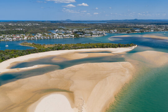 Sand bars and channels in the mouth of coastal river and waterfront