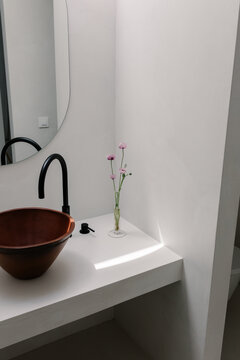 A close-up of the elegant sink in a modern bathroom