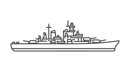 Detailed line art profile of a large naval battleship. © ayuk dina