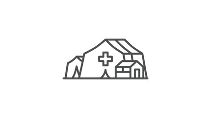 Fototapeta premium Military field hospital medical tent line art icon.