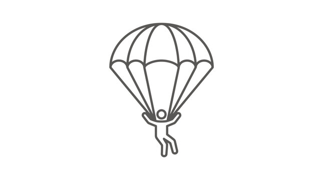 Military paratrooper descending with parachute line art.