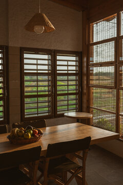 Sunlit wooden interior