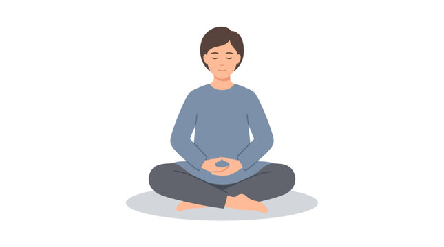 Peaceful person in lotus pose, wearing blue shirt and dark pants, exuding mindfulness and calmness. Suitable for meditation guides and wellness content.