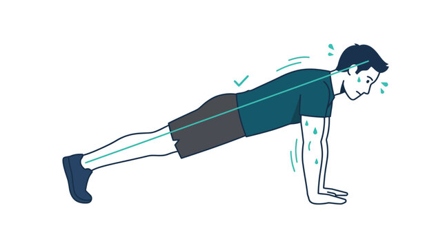 Sweaty male athlete in plank posture for physical fitness workout, body alignment, health training routine visuals, sports advertisements, exercise tips.