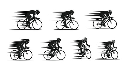 Obraz premium Professional road cyclists racing with motion blur effects shown in various athletic positions for sports competition and health themes.