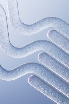 3D Render Abstract Stacked Grainy Curved Tubes Diagonal Blue
