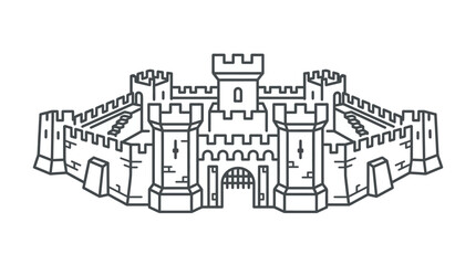 Large medieval stone castle fortress line art icon. © ayuk dina
