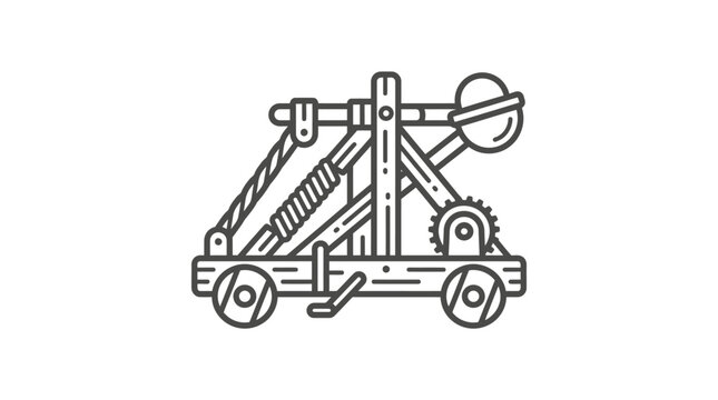 Historical onager catapult siege weapon line art.
