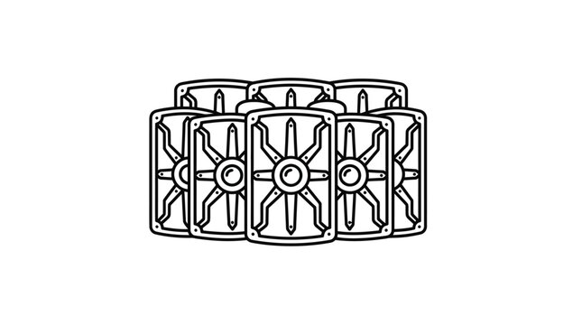 Roman legionary shields in testudo formation line art.