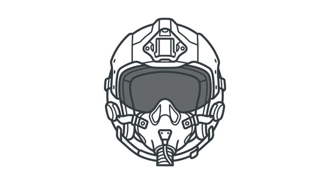 Military fighter pilot helmet front view line art.