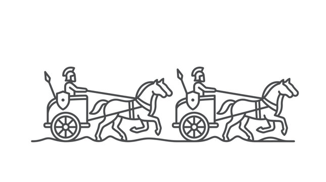 Ancient Roman war chariots pulled by horses line art.