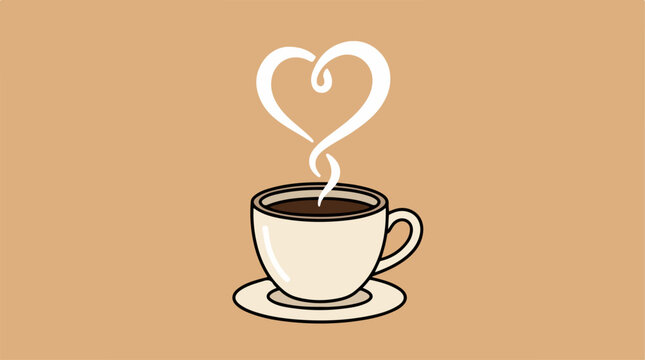 Coffee Cup with Heart Steam.