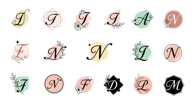A collection of elegant floral monogram letter designs for branding projects