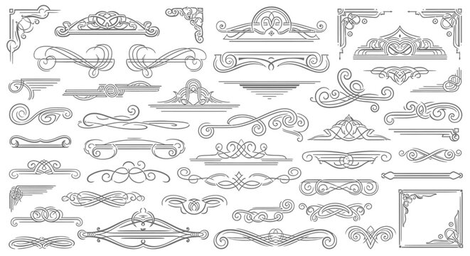 A collection of elegant vintage decorative flourishes and ornate border elements