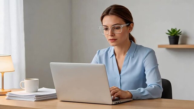 Woman working on laptop at desk