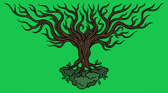 Dead Tree on Green Background.
