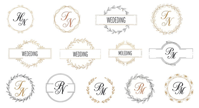 A collection of elegant floral wedding monogram logo designs on white background