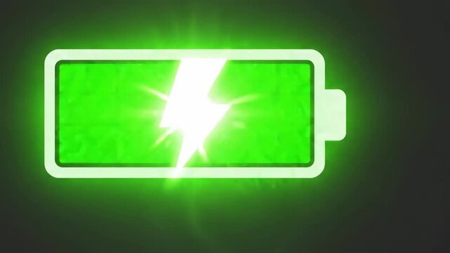 Battery charge indicator with green glowing squares on dark background