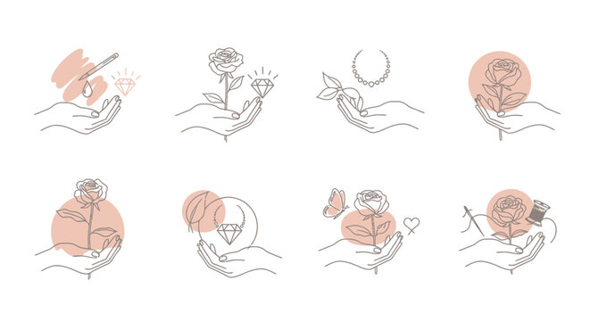A collection of hand drawn illustrations featuring hands holding various objects