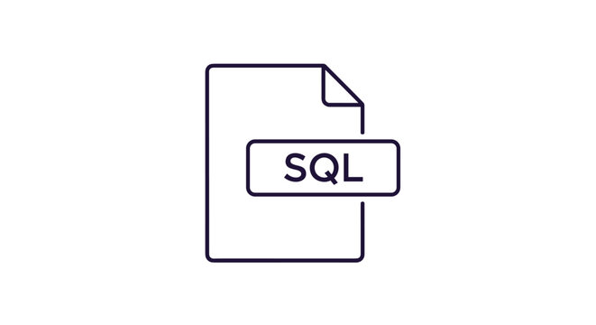 Simple outline icon of a paper document with SQL text representing a structured query language database file or programming script.