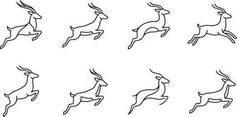 Collection of antelopes and deer jumping and running © HM