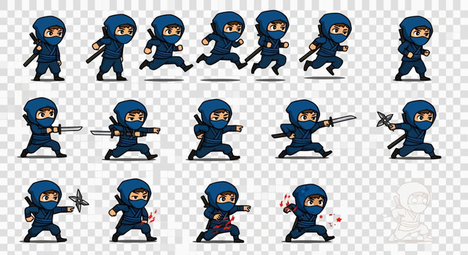 A collection of animated character sprites showing various martial arts movements