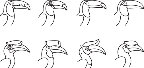 Set of toucan and hornbill bird heads © HM