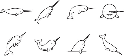Set of narwhals swimming in the ocean © HM
