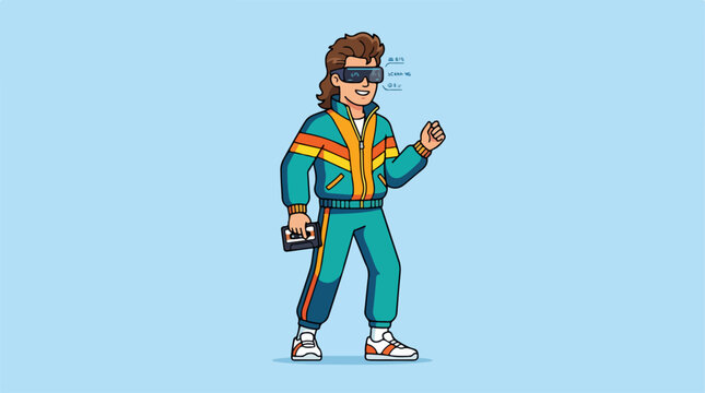 Man wearing colorful tracksuit holding.