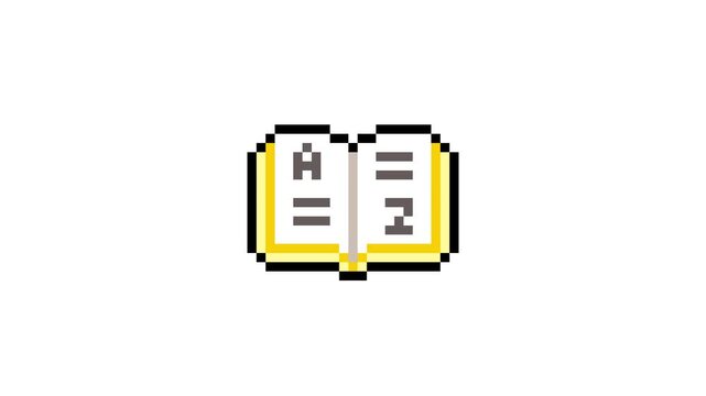 8-bit pixel art foreign language book with alphabet. looped animation 4k 30fps