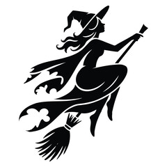 Fototapeta premium Halloween witch in spooky black and white style. Vector illustration suitable for scary party themes and seasonal decorative designs.