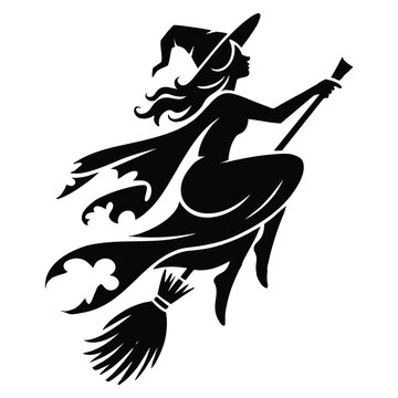 Halloween witch in spooky black and white style. Vector illustration suitable for scary party themes and seasonal decorative designs.