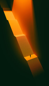 Man climbs staircase to reach goals and achieve success in life