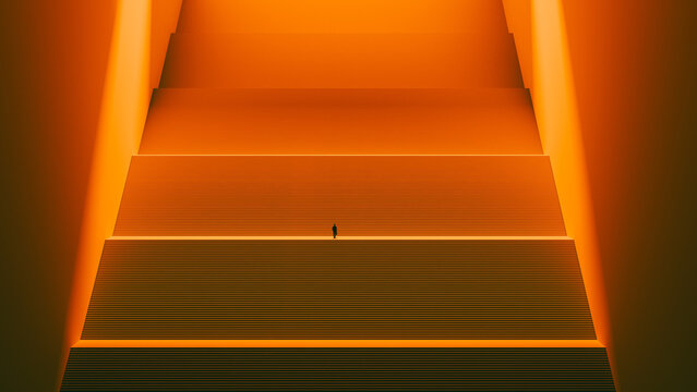 Man climbs staircase to reach goals and achieve success in life