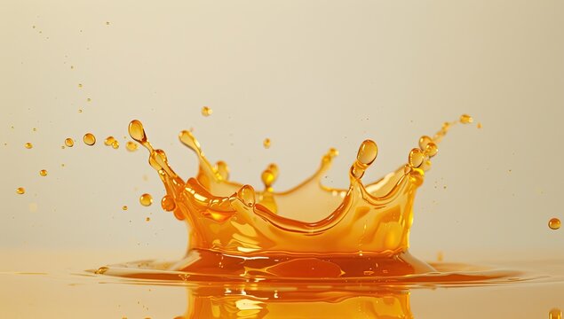 Splash of vibrant amber liquid forming a crown shape against a neutral backdrop
