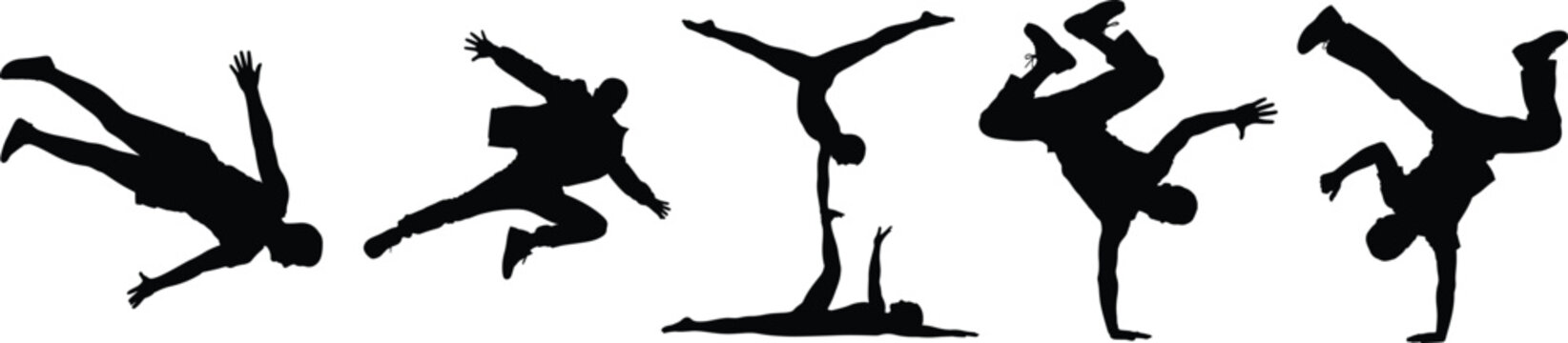 Minimalist Breakdancing and Hip-Hop Street Dancer Vector Silhouette Set, vector, illustration, silhouette.